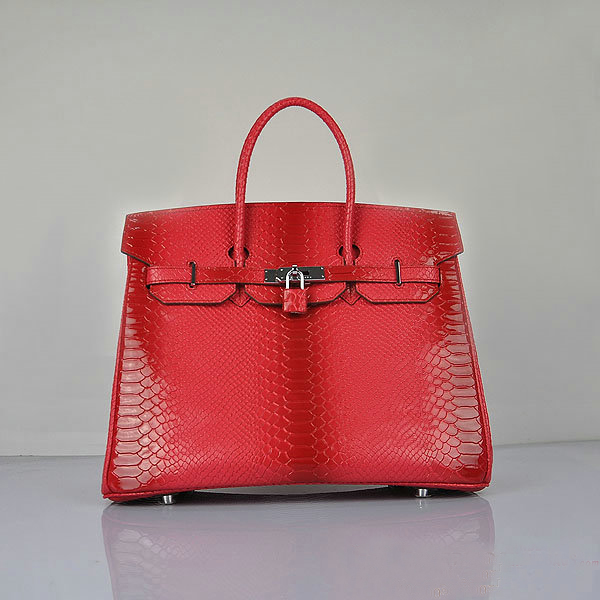 Argento H6089 Hermes Birkin 35CM Red Snake Leather Tote Bag